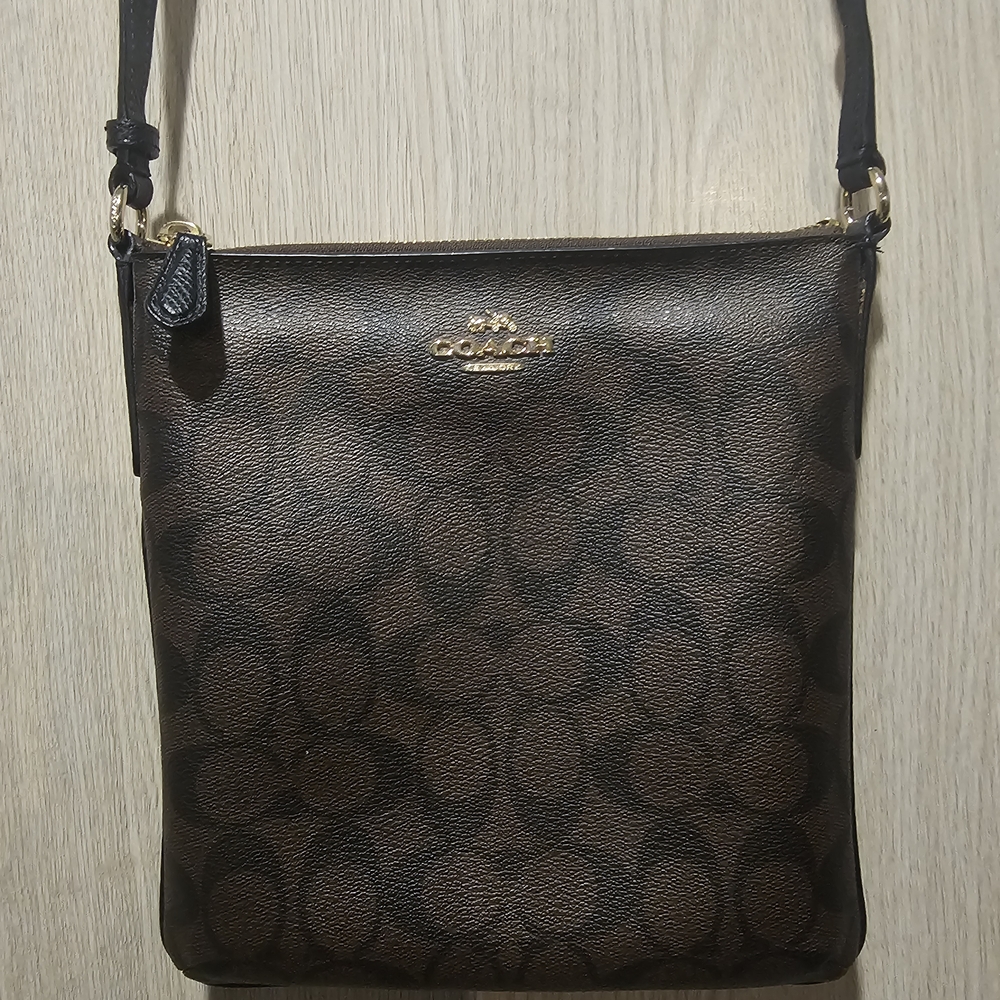 Coach Brown and Black Signature Crossbody Bag